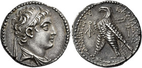 Tetradrachm, Berythus 146-145 (year 167), AR 28 mm, 14.30 g. Diademed and draped bust of Demetrius II r. Dotted border. Rev. BAΣIΛEΩΣ – ΔHMHTPIOY Eagl...