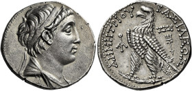 Tetradrachm, Berythus 146-145 (year 167), AR 27 mm, 13.99 g. Diademed and draped bust of Demetrius II r. Dotted border. Rev. BAΣIΛEΩΣ – ΔHMHTPIOY Eagl...