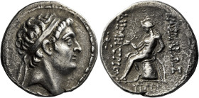 Tetradrachm, uncertain mint in Western Persia circa 146-145, AR 27 mm, 16.67g. Diademed head of Demetrius II r. Fillet border. Rev. BAΣΙΛΕΩΣ – ΔHMHTPI...