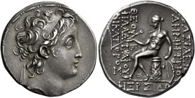 Tetradrachm, Sidon 145-144 (year 168), AR 28 mm, 16.71 g. Diademed head of Demetrius II r. Fillet border. Rev. [B]AΣΙΛΕΩΣ – ΔHMHTPIO[Y] – ΘEOY – ΦIΛAΔ...