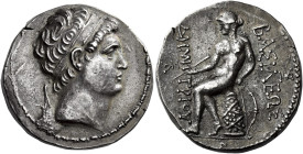 Tetradrachm, Susa circa 145-144, AR 27 mm, 16.84 g. Diademed head of Demetrius II r. Fillet border. Rev. BAΣΙΛΕΩΣ – ΔHMH – TPIOY Apollo seated l. on o...
