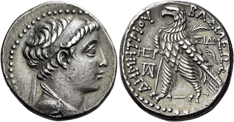 Tetradrachm, Sidon 145-144 (year 168), AR 27 mm, 14.18 g. Diademed and draped bu...