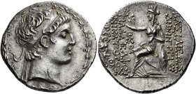 Tetradrachm, Soli circa 145-142, AR 30 mm, 16.66 g. Diademed head of Demetrius II r. Laurel wreath border. Rev. BAΣΙΛΕΩΣ – ΔHMHTPIOY – ΘEOY – ΦIΛAΔEΛΦ...
