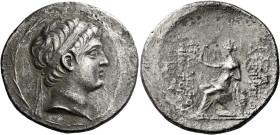 Tetradrachm, Soli circa 145-142, AR 32 mm, 15.97 g. Diademed head of Demetrius II r. Laurel wreath border. Rev. BAΣΙΛΕΩΣ – ΔHMHTPIOY – ΦIΛAΔEΛΦOY – NI...