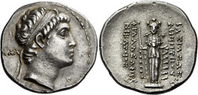 Tetradrachm, Mallus circa 145-142, AR 31 mm, 17.05 g. Diademed head of Demetrius II r.; behind, MAΛ. Fillet border. Rev. BAΣΙΛΕΩΣ – ΔHMHTPIOY – ΦIΛAΔE...