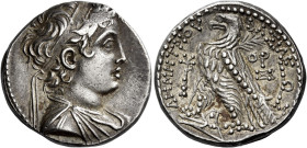 Tetradrachm, Tyre 143-142 (year 170), AR 28 mm, 14.18 g. Diademed and draped bust of Demetrius II r. Dotted border. Rev. BAΣIΛEΩΣ – ΔHMHTPIOY Eagle, w...