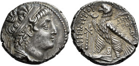 Tetradrachm, Tyre 140-139 (year 172), AR 26 mm, 14.12 g. Diademed and draped bust of Demetrius II r. Dotted border. Rev. [BAΣIΛEΩΣ] – ΔHMHTPIOY Eagle,...