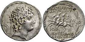 Tetradrachm, Apamea on the Orontes 144 (year 168), AR 32 mm, 16.82 g. Radiate and diademed head of Antiochus VI r. Fillet border. Rev. ΒΑΣΙΛΕΩΣ / ΑΝΤΙ...