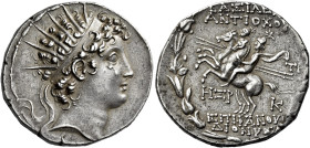 Tetradrachm, Apamea on the Orontes 144 (year 168), AR 30 mm, 16.77 g. Radiate and diademed head of Antiochus VI r. Fillet border. Rev. ΒΑΣΙΛΕ[ΩΣ] / ΑΝ...