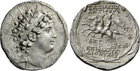 Tetradrachm, Antiochia 144-143 (year 169), AR 30 mm, 16.54 g. Radiate and diademed head of Antiochus VI r. Fillet border. Rev. ΒΑΣΙΛΕΩΣ / ΑΝΤΙΟΧΟΥ – Ε...