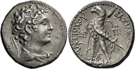 Tetradrachm, Ake-Ptolemaïs 143-142 (year 170), AR 27 mm, 13.70 g. Diademed and draped bust of Antiochus VI r. Dotted border. Rev. ΒΑΣΙΛΕ[ΩΣ] – ANTIOXO...