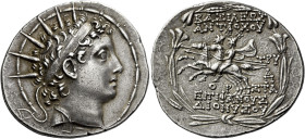 Tetradrachm, Antiochia 143-142 (year 170), AR 34 mm, 16.68 g. Radiate and diademed head of Antiochus VI r. Fillet border. Rev. ΒΑΣΙΛΕΩΣ / ΑΝΤΙΟΧΟΥ – Ε...