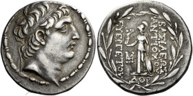 Tetradrachm, Seleucia in Pieria 139-138 (year 174), AR 29 mm, 16.40 g. Diademed head of Antiochus VII r. Fillet border. Rev. BAΣIΛEΩΣ – ANTIOXOY – EYE...