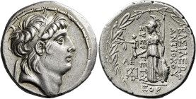 Tetradrachm, Damascus 138-137 (year 175), AR 30 mm, 16.82 g. Diademed head of Antiochus VII r. Fillet border. Rev. BAΣIΛEΩΣ – ANTIOXOY – EYEP – ΓETOY ...