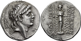 Tetradrachm, Mallus circa 138-129, AR 30 mm, 16.77 g. Diademed head of Antiochus VII r.; behind, M on monogram. Fillet border. Rev. ΒΑΣΙΛΕΩΣ – ΑΝΤΙΟΧΟ...