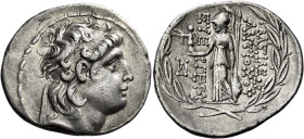 Tetradrachm, uncertain mint 107 circa 138-129, AR 33 mm, 14.23 g. Diademed head of Antiochus VII r. Fillet border. Rev. BAΣIΛEΩΣ – ANTIOXOY – EYE – PΓ...