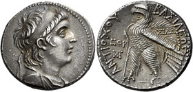 Tetradrachm, Sidon 137-136 (year 176), AR 29 mm, 14.10 g. Diademed and draped bust of Antiochus VII r. Dotted border. Rev. BAΣIΛEΩΣ – ANTIOXOY Eagle, ...