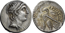 Tetradrachm, Sidon 136-135 (year 177), AR 28 mm, 14.03 g. Diademed and draped bust of Antiochus VII r. Dotted border. Rev. BAΣIΛEΩΣ – ANTIOXOY Eagle, ...