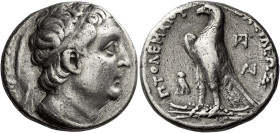 Tetradrachm, Tarsus circa 261-259, AR 27 mm, 12.77 g. Diademed head of Ptolemy II r., wearing aegis. Rev. [BAΣI]ΛEΩΣ – ΠTOΛEMAIOY Eagle, closed wings,...