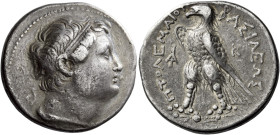 Tetradrachm uncertain mint 28 in Asia Minor circa 246-242, AR 27 mm, 13.79 g. Rev. Diademed head of Ptolemy III r., wearing aegis. Rev. BAΣIΛEΩΣ – ΠTO...