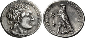 Tetradrachm, Amathus circa 180-170, AR 29 mm, 14.10 g. Diademed head of Ptolemy I r., wearing aegis. Dotted border. Rev. BAΣIΛEΩΣ – ΠTOΛEMAIOY Eagle, ...