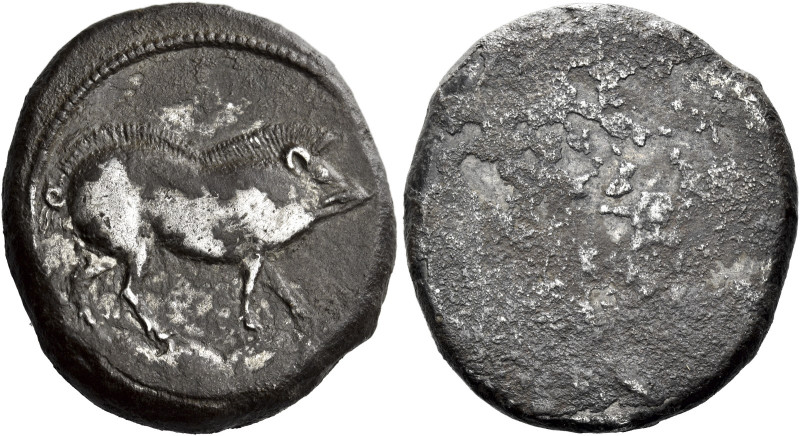 Etruria, Populonia 

Tridrachm circa V century BC, AR 27 mm, 16.77 g. Boar adv...