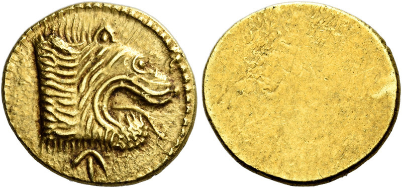 Etruria, Populonia 

50 units circa 300-250, AV 15 mm, 2.82 g. Lion’s head r.,...