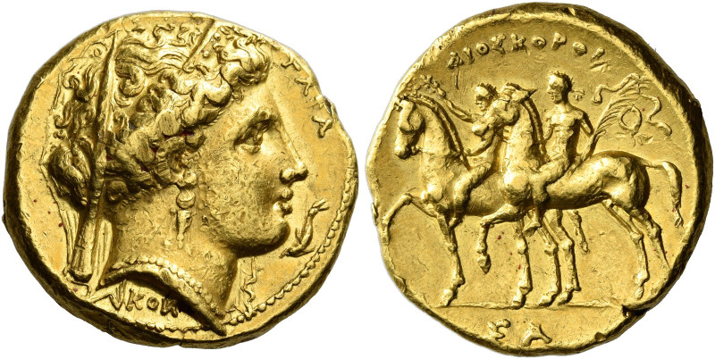 Calabria, Tarentum 

Stater circa 302-300, AV 18 mm, 8.61 g. ΤΑΡΑΣ Veiled head...