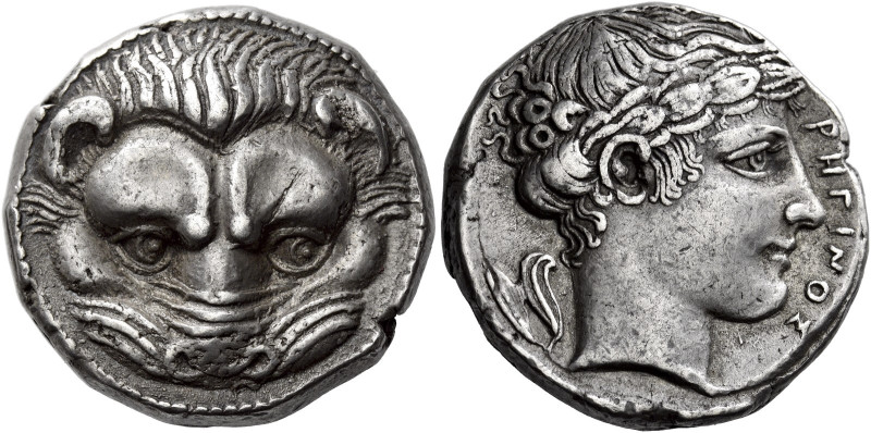 Rhegium 

Tetradrachm circa 420-410, AR 23 mm, 17.42 g. Lion’s mask facing. Re...