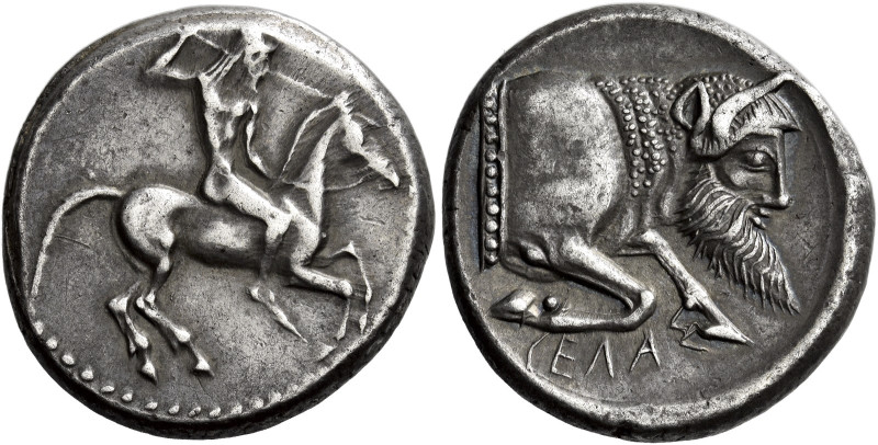 Gela 

Didrachm circa 490/85-480/75, AR 20 mm, 8.47 g. Horseman riding r., pre...