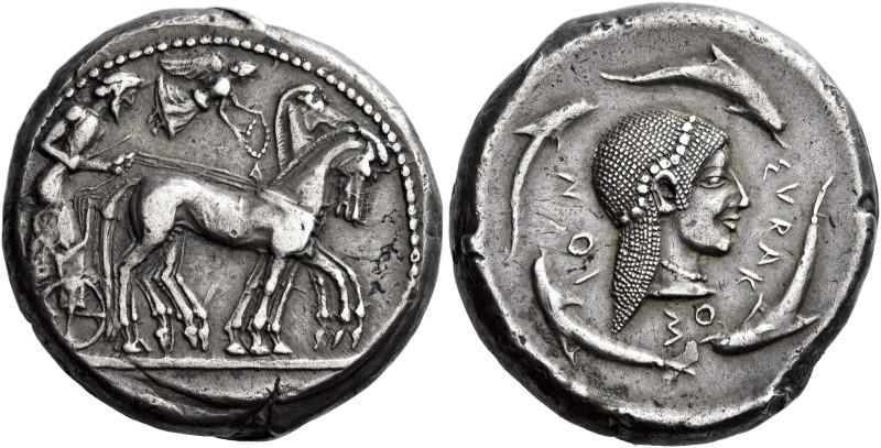 Syracuse 

Tetradrachm circa 480-475, AR 25 mm, 17.30 g. Slow quadriga driven ...