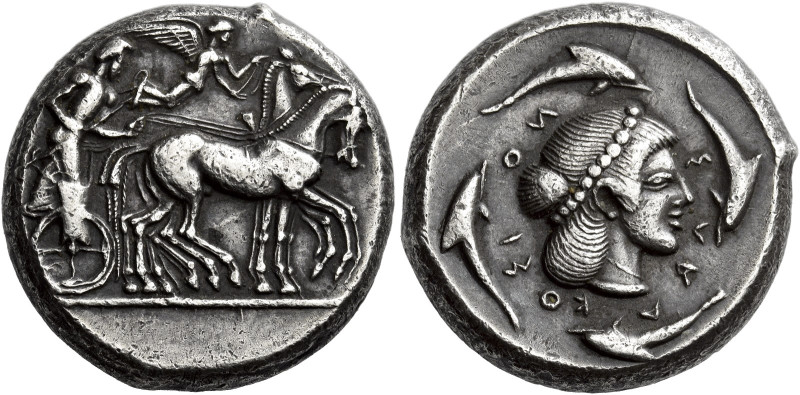 Syracuse 

Tetradrachm circa 475-470, AR 23 mm, 17.40 g. Slow quadriga driven ...