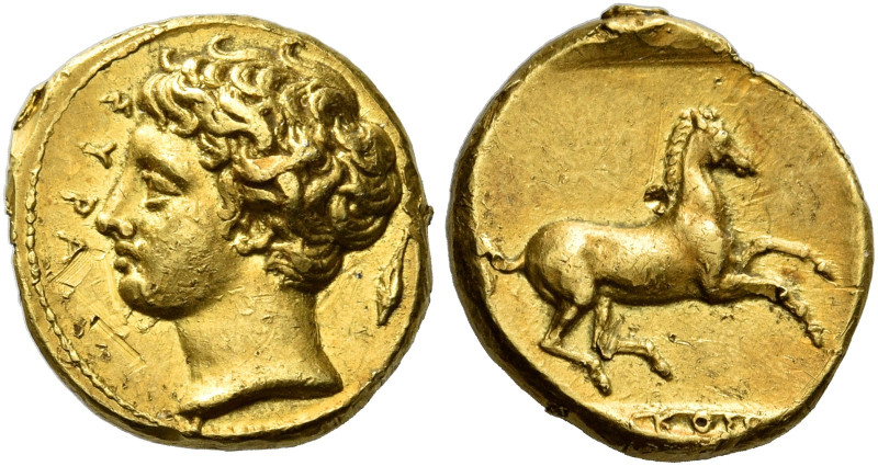 Syracuse 

Decadrachm circa 400-370, AV 11 mm, 2.86 g. ΣYPA Head of young male...