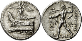 Demetrius Poliorcetes, 306 – 283 

Tetradrachm, Pella circa 294-293, AR 27 mm, 17.34 g. Nike, holding trumpet and stylis, standing l. on prow. Rev. ...