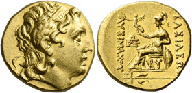 Kings of Thrace, Lysimachus 327 – 281 and posthumous issue 

Stater, Byzantium circa 175-150, AV 18 mm, 8.43 g. Diademed head of deified Alexander I...