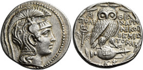 Attica, Athens 

Tetradrachm, magistrate Polyxarm(os), Nicoge(nes) and Themistocle(s) circa 165-164, AR 16.95 g. Helmeted head of Athena r., bowl de...