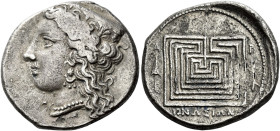 Crete, Cnossus 

Stater circa 300-270, AR 25 mm, 10.83 g. Head of Hera l., wearing stephanos decorated with palmettes, ornate earring with upward cr...
