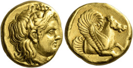 Lampsacus 

Stater circa 360, EL 15 mm, 8.10 g. Ivy-wreathed head of young satyr r. Rev. Forepart of Pegasus r. All within partially incuse square. ...