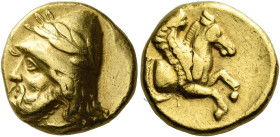 Lampsacus

Stater circa 360-340, AV 16 mm, 8.61 g. Head of bearded Kabeiros l., wearing laureate pileus. Rev. Forepart of Pegasus r. Baldwin, Lampsa...