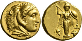 Pergamum 

Stater circa 334-332, AV 18 mm, 8.57 g. Head of deified Alexander the Great r., wearing lion’s skin headdress. Rev. Facing Palladium, wea...