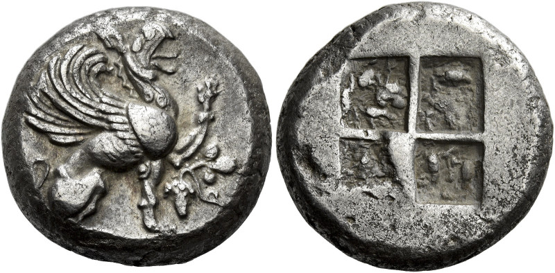 Teos 

Stater circa 540-478, AR 20 mm, 12.10 g. Griffin seated r., with l. for...