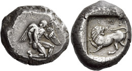 Uncertain mint in Caria 

Stater, mint B circa 480-460, AR 22 mm, 11.78 g. Young naked winged male figure, with winged heels, in kneeling-running po...
