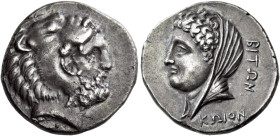 Islands off Caria, Cos 

Didrachm, magistrate Biton circa 345-340/30, AR 20 mm, 6.87 g. Bearded head of Heracles r., wearing lion skin headdress. Re...