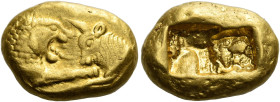 Time of Croesus, 561-546 or later

Light stater, Sardes circa 561-546 or later, AV 16 mm, 8.05 g. Confronting foreparts of lion, with open jaws and ...
