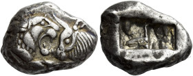Time of Croesus, 561-546 or later 

Half stater or siglos, Sardes circa 561-546 or later, AR 15 mm, 5.32 g. Confronting foreparts of lion, with open...