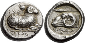 Cyprus, Salamis. Nikodamos, circa 460 – 450 

Siglos circa 460-450, AR 22 mm, 11.34 g. ba si le fo se ni ko da mo in Cypriot characters Ram lying r....