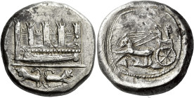 Sidon 

temp. Ba`alšillem (Sakton) I-Ba’ana. Dishekel, contemporary (Philistian?) imitation, circa 425-401, AR 31 mm, 27.08 g. Phoenician galley l. ...