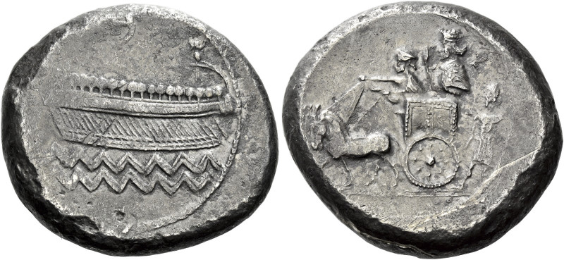 Sidon 

Ba’al’illem II, circa 401-366. Double shekel, AR 31 mm, 27.76 g. Phoen...