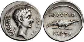 Octavian 32 – 27 

Denarius, Brundisium and Roma (?) circa 29-27, AR 20 mm, 3.84 g. CAESAR – COS·VI Bare head r.; behind, lituus. Rev. AEGVPTO / CAP...