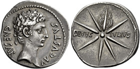 Octavian as Augustus, 27 BC – 14 AD 

Denarius, Caesaraugusta circa 19–18 BC, AR 22 mm, 3.96 g. C AESAR – AVGVSTVS Oak-wreathed head r. Rev. DIVVS –...